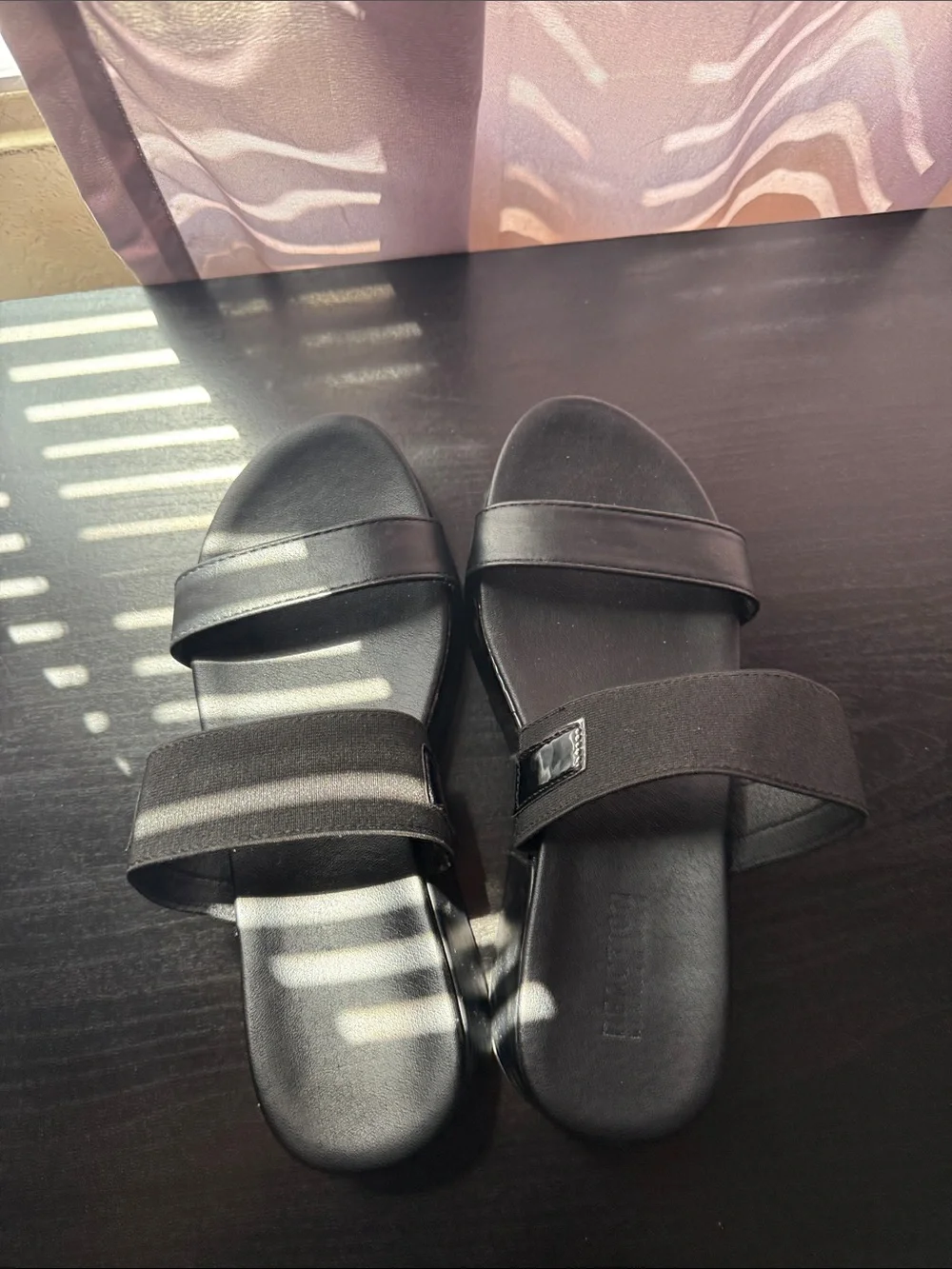 Kenneth Cole Reaction Black Double-Strap Wedge Slide Sandals